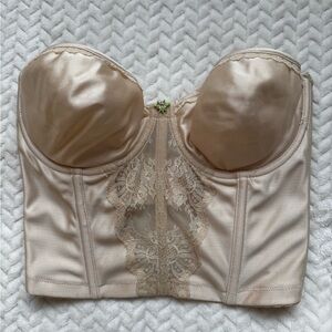 Lady Marlene Vintage Longline Strapless Bustier 36C Beige Lace Boned